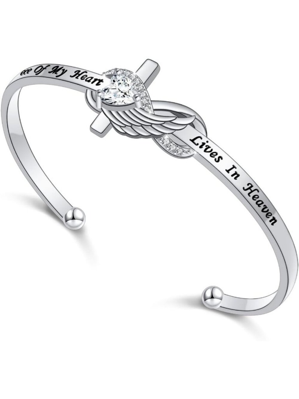 925 Sterling Silver Engraved Faith Over Fear Cross Charm Cuff Bangle Bracelet